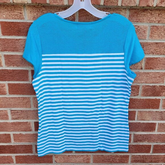 L-RL Lauren Active Ralph Lauren Tee Shirt Women's Size L Striped Blue &White - Picture 2 of 4